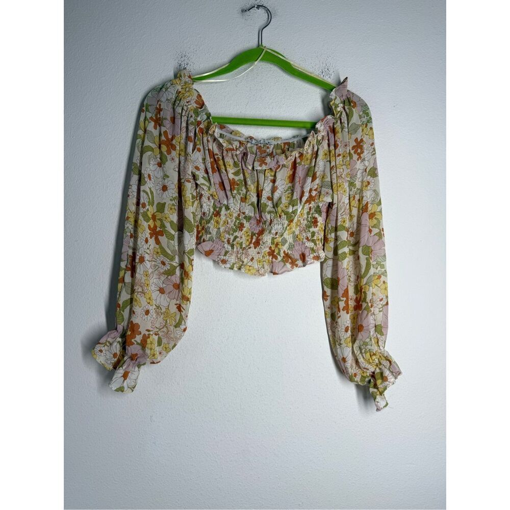 HYFVE Bohemian Floral Print Long Sleeve Crop Top Size S